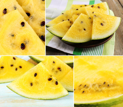 Collage of of yellow watermelon
