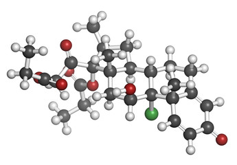 Beclometasone dipropionate glucocorticoid drug molecule.