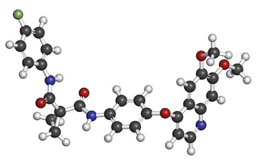 Cabozantinib cancer drug molecule. Inhibitor of c-Met and VEGFR2
