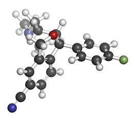 Citalopram anti-depressant drug molecule.