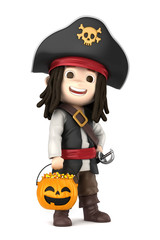 3D render of a boy wearing Halloween pirate costume