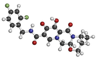 Dolutegravir HIV drug molecule. Integrase inhibitor antiviral.