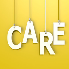 Care word in blue background