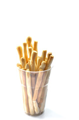crispy bread sticks on white background