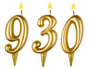 candles number nine hundred thirty isolated on white background