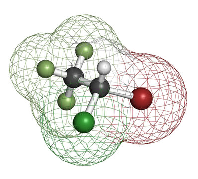 Halothane general anesthetic drug molecule.