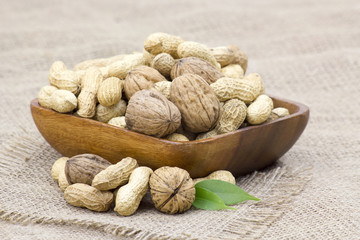 walnuts and peanuts in a bowl
