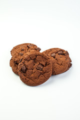 Chocolate chips cookies isolated on white