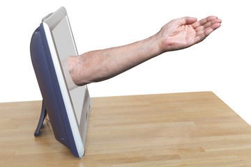 farmer arm leads out TV screen