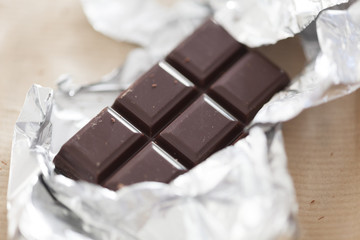 Chocolate bar in silver foil