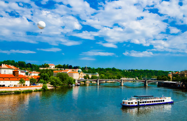 Fototapeta na wymiar The View on summer Prague above River Vltava