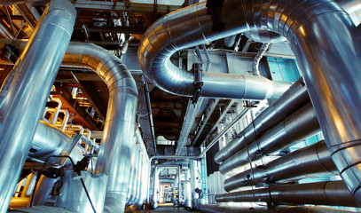 Industrial zone, Steel pipelines in blue tones
