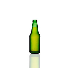 A close up on beer bottle isolated on a white background