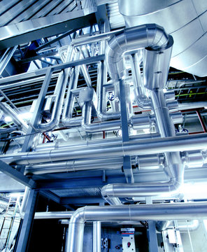 Industrial zone, Steel pipelines in blue tones
