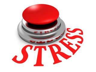 STRESS word red push button on white background