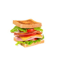 Appetizing sandwich with ham and cheese.