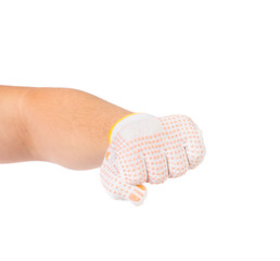 Worker hand glove clenching fist.