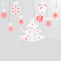 silver cristmas balls and fir tree with snowflake