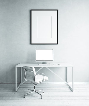 Workplace in white room