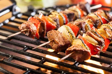 Peel and stick wall murals Grill / Barbecue Grilling shashlik on barbecue grill
