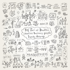 Fototapeta na wymiar Big set of doodles creative business people icons