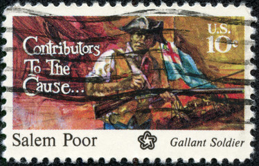 stamp printed in the USA shows Salem Poor