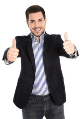 Erfolgreicher Business Mann freigestellt mit Daumen hoch