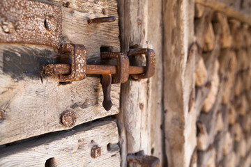 600 years old wooden doors with metal frame work and lock