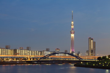Fototapeta na wymiar View of Tokyo Cityscape at sumida river and Tokyo Skytree