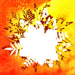 Leaves on watercolor background