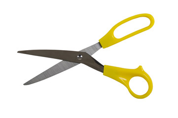 Scissors with yellow handles.