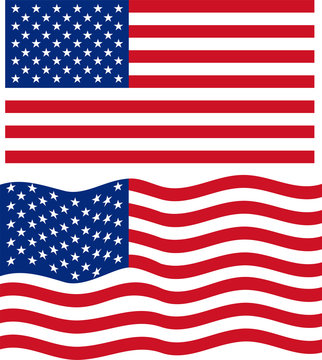 Flat and waving American Flag. Vector