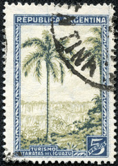 stamp printed in Argentina shows Iguazu Falls