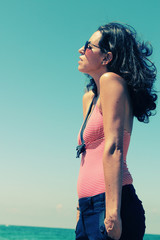 Portrait of beautiful 35 years old woman at the beach