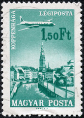stamp printed in Hungary shows Copenhagen