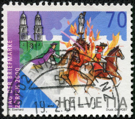 stamp printed by Switzerland, shows rider