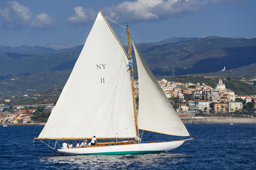 Fototapeta premium Ancient sailing boat during a regatta at the Panerai Classic Yac