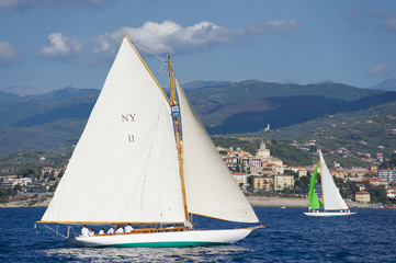 Fototapeta premium Ancient sailing boat during a regatta at the Panerai Classic Yac