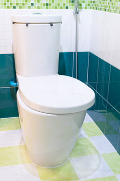 flush toilet seat with green tile