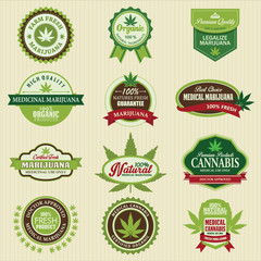 Set of marijuana pot product labels. Vector Illustration eps10