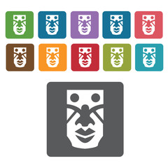 Africa Tribal mask icon. African culture icons set. Rectangle co