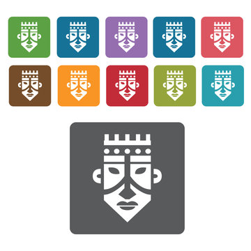 Africa Mask icon. African culture icons set. Rectangle colourful
