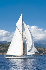 Fototapeta na wymiar Ancient sailing boat during a regatta at the Panerai Classic Yac