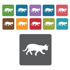 Fototapeta premium Cat silhouette icon. Cat icon set. Rectangle colourful 12 button