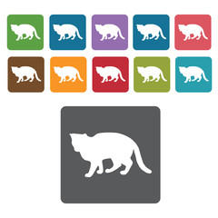 Cat silhouette icon. Cat icon set. Rectangle colourful 12 button