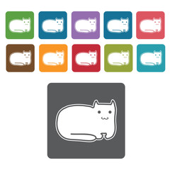 Lying cat icon. Cat icon set. Rectangle colourful 12 buttons. Ve