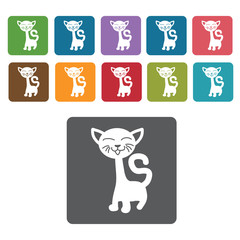 Long neck cat icon. Cat icon set. Rectangle colourful 12 buttons