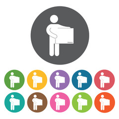 Delivery man carrying box icon. Delivery man shipping icon set.
