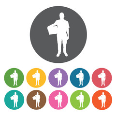 Delivery man silhouette carrying box icon. Delivery man shipping