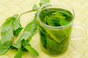 Cup of mint tea with fresh mint